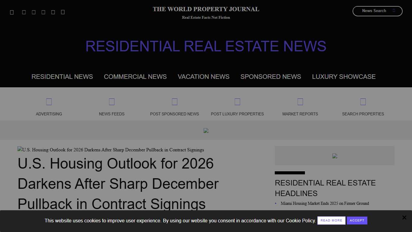U.S. Housing Outlook for 2026 Darkens After Sharp December Pullback in Contract Signings - WORLD PROPERTY JOURNAL Global News Center